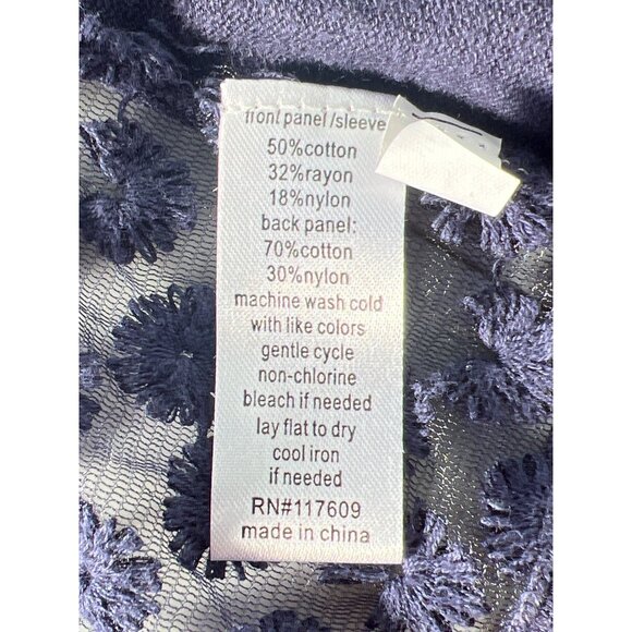 DE Collection Embroidered Mesh Cardigan Sweater Size M Open Front Navy Cozy Knit - Picture 4 of 6